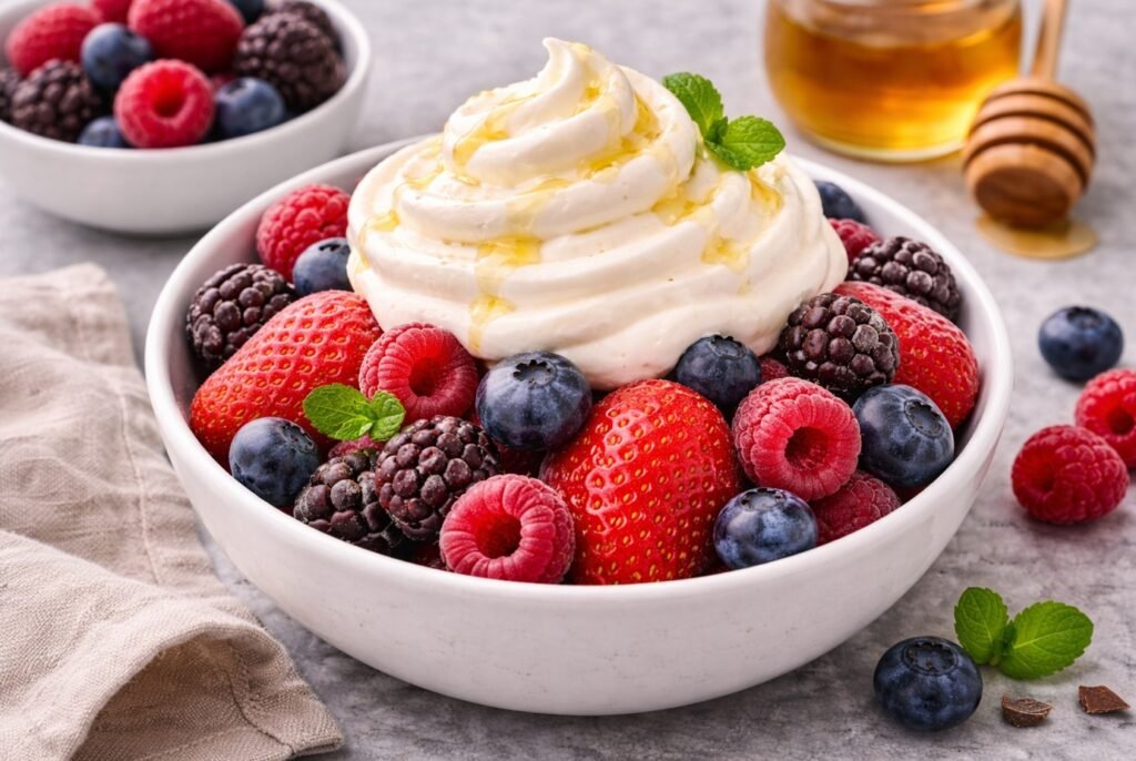 Frozen Berries with Whipped Cream